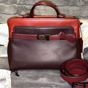 Coach Tate Carryall 29 Oxblood Pewter Colorblocked Leather Bag Purse